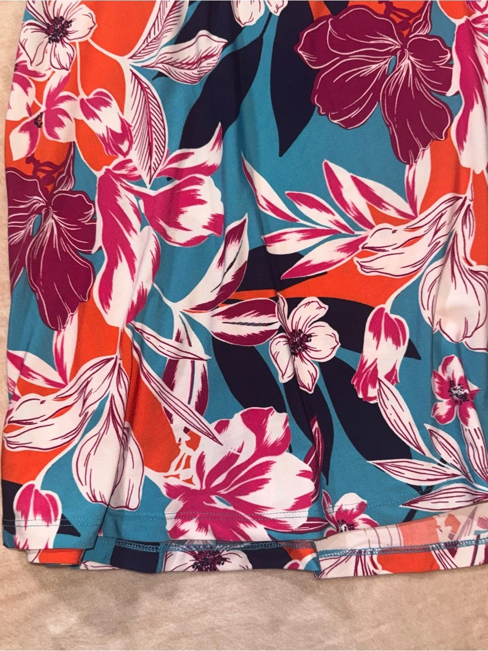 Roaman's Teal, Coral & Magenta Floral A-Line Skirt